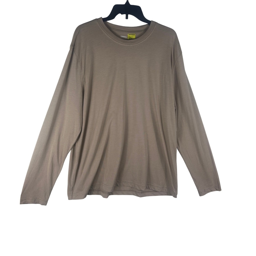Sonoma Goods For Life Mens XL Pajama Top Long Sleeve Crewneck Taupe Brown Cotton